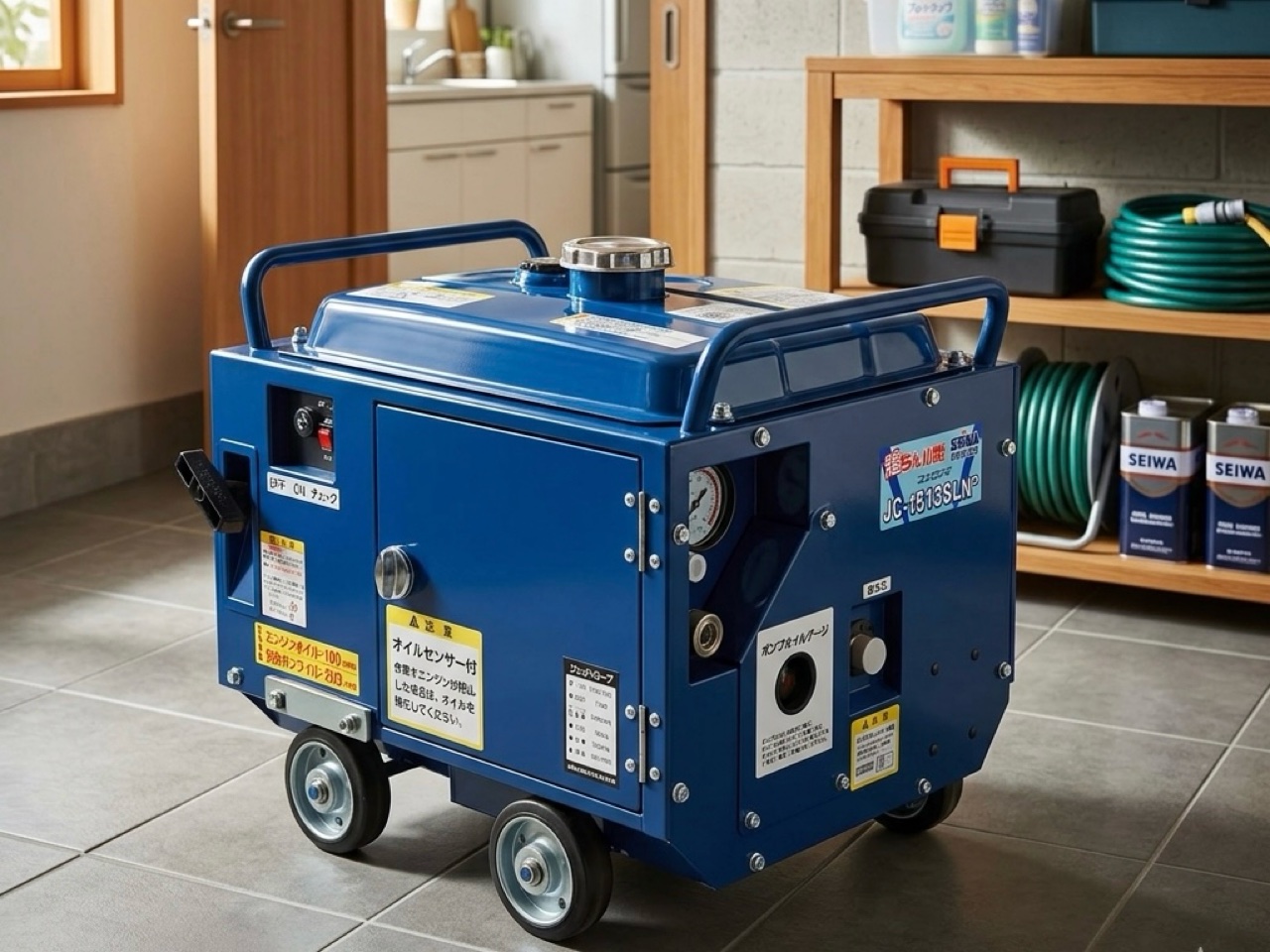 プロ仕様の強力な高圧洗浄機。家庭用とは比較にならないほどの圧力で、外壁の頑固な汚れを完璧に落とします。