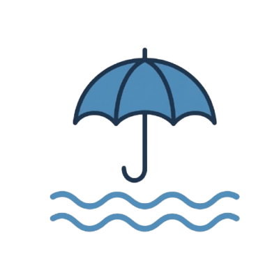 ベランダ防水サービスのご案内(傘と波のアイコン