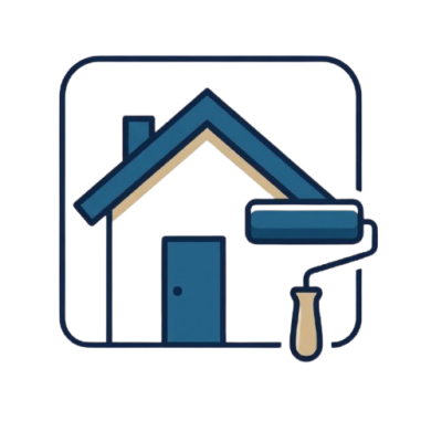 外壁塗装サービスのご案内(家と塗装ローラーのアイコン