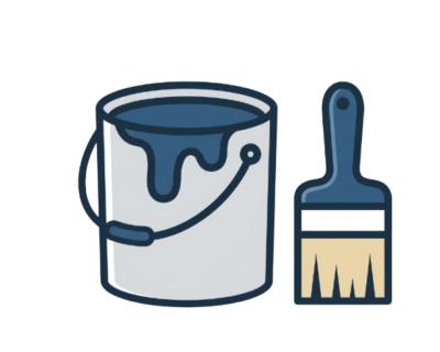 内装塗装サービスのご案内(ペンキ缶と刷毛のアイコン)